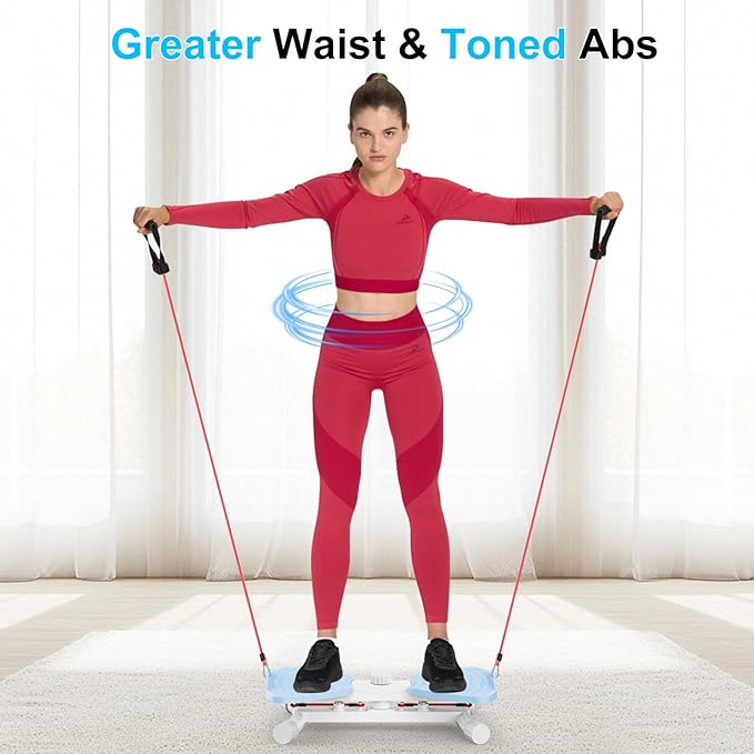 Waist Twister Ab Machine, 300 lbs Capacity Exercise Twist Board with Resistance Bands, Core Trainer Belly Fat Burner, Noiseless Waist Sculptor with Foot Massage
