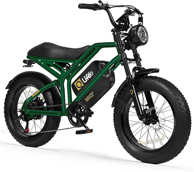 Qlife Electric Bike for Adults-1500W Peak Motor 20" Fat Tires 28MPH(Unlock to 35MPH) EBike Moped, 624-1248Wh Removable Battery Bicycle, with Dual Suspension & Brakes Motorcycle, 7-Speed,Spark