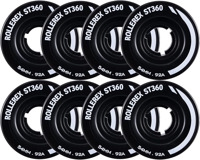 Rollerex ST360 92A Roller Skate Wheels (8-Pack) (Color Options) - Indoor Outdoor - Use for Quad Skate Wheel Replacement (Steel Black)