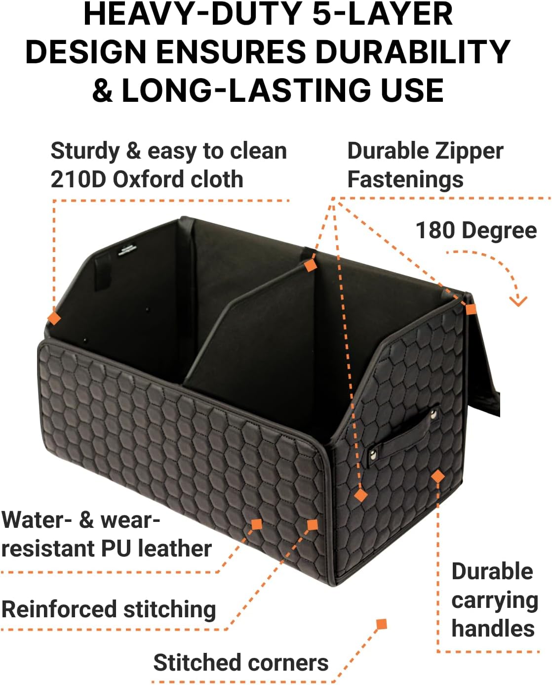 Cargo Organizer 17.7" - Compact Storage Totes With Lids For SUV, Sedan Or Truck - Durable Car Crate For Travel Essentials - Unique Gifts For Dad (Black 17.7)