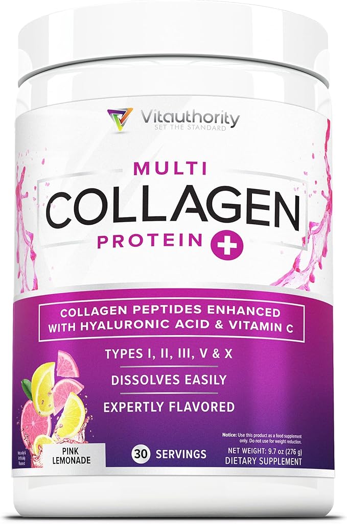Multi Collagen Peptides Powder for Women - Hydrolyzed Flavored Collagen Powder for Women with Types I II III V & X Vitamin C & Hyaluronic Acid for Hair Skin and Nails (Pink Lemonade) - 30 Servings