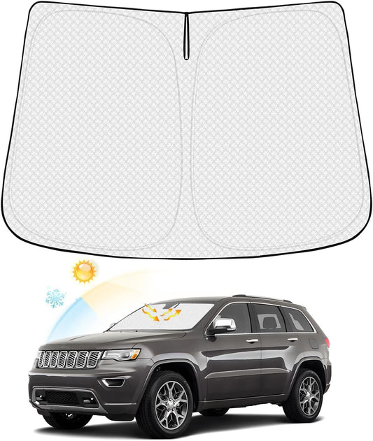 Windshield Sun Shade for Jeep Grand Cherokee 2011-2021 (Not for Jeep Cherokee & Grand Cherokee L) Thicken 6-Layer Foldable Front Window Sunshade Cover Sun Visor UV Rays Keep Vehicle Cool