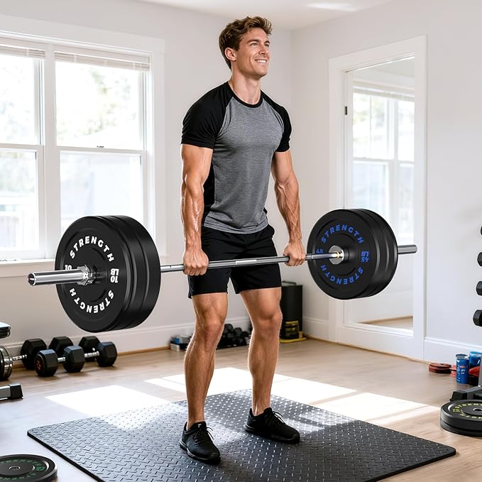 Olympic Rubber Bumper Weight Set - 2 Inch Barbell Plates for Home Gym Strength Training