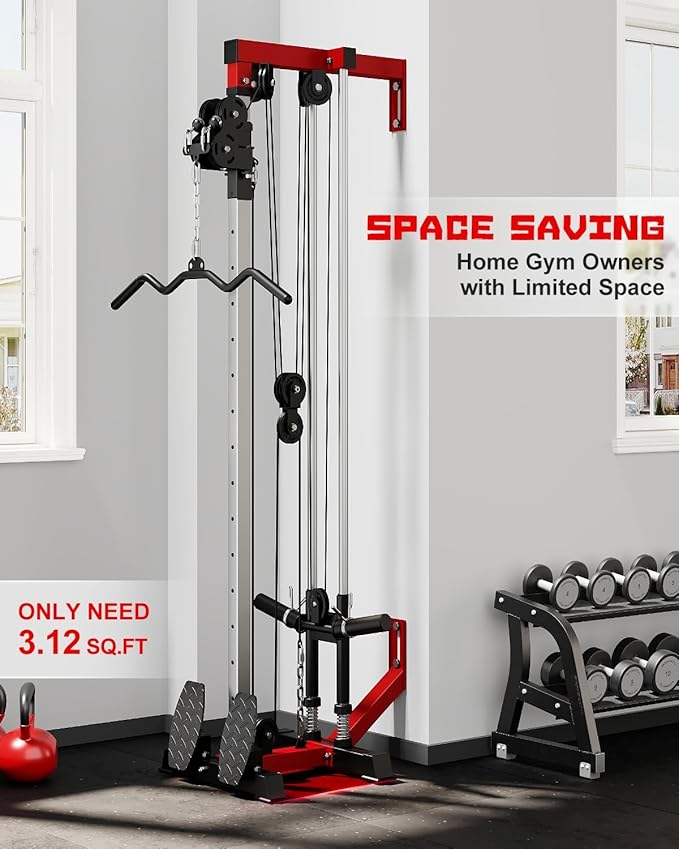 Wall Mount Cable Station, WM1 Cable Crossover Machine with 17 Positions, High and Low Cable Crossover Machine with Removable Footplate for Garage Home Gym