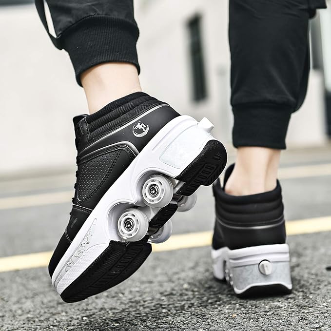 Double-Row Deform Wheel Automatic Walking Shoes Invisible Deformation Roller Skate 2 in 1 Removable Pulley Skates Skating Parkour