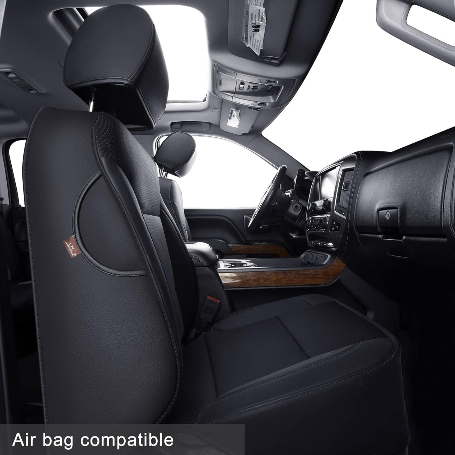 LUCKYMAN CLUB Front Seat Covers fit for Crew Cab/Extended Cab/Regular Cab of 2014-2018 Chevy Silverado Sierra 1500, 2015-2019 Silverado Sierra 2500 3500 (Black 2 pcs)
