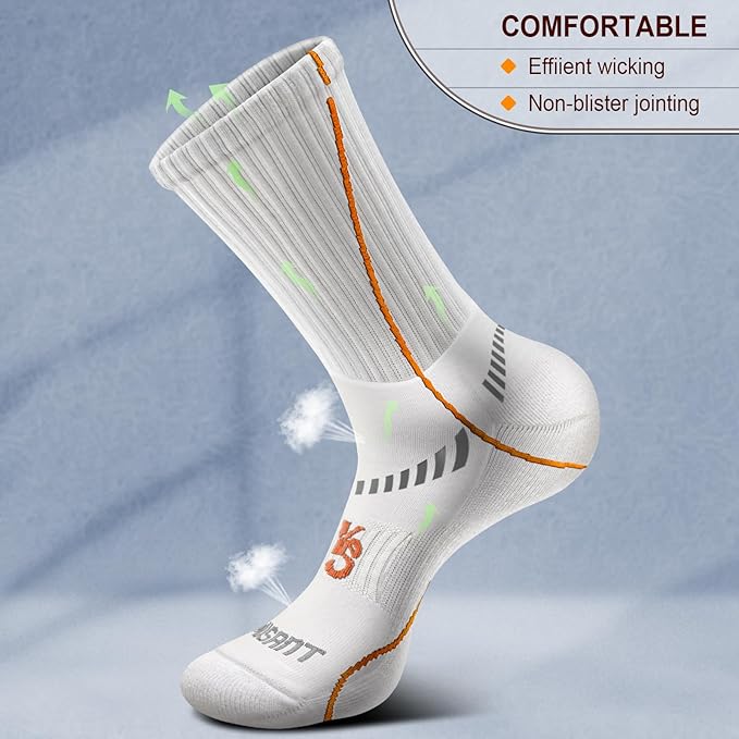 BULLIANT Compression Socks for Men 6Pairs, Athletic Crew Socks Cushioned For Men Sports Running-Arch Support