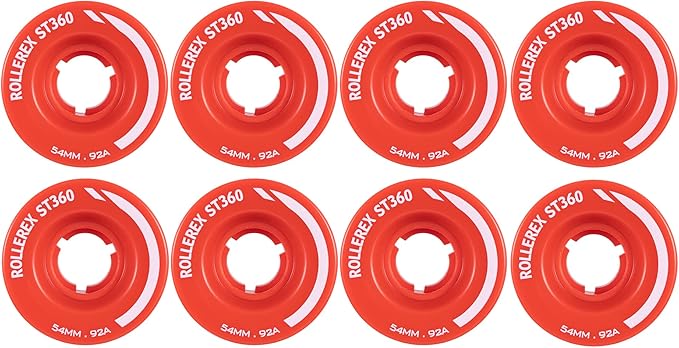 Rollerex ST360 92A Roller Skate Wheels (8-Pack) (Color Options) - Indoor Outdoor - Use for Quad Skate Wheel Replacement (Rocket Red)