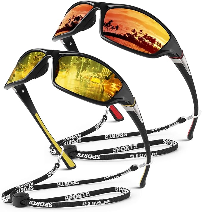 Polarized Sports Sunglasses for Men Women,Fishing Driving Rectangular Goggles UV400 Protection