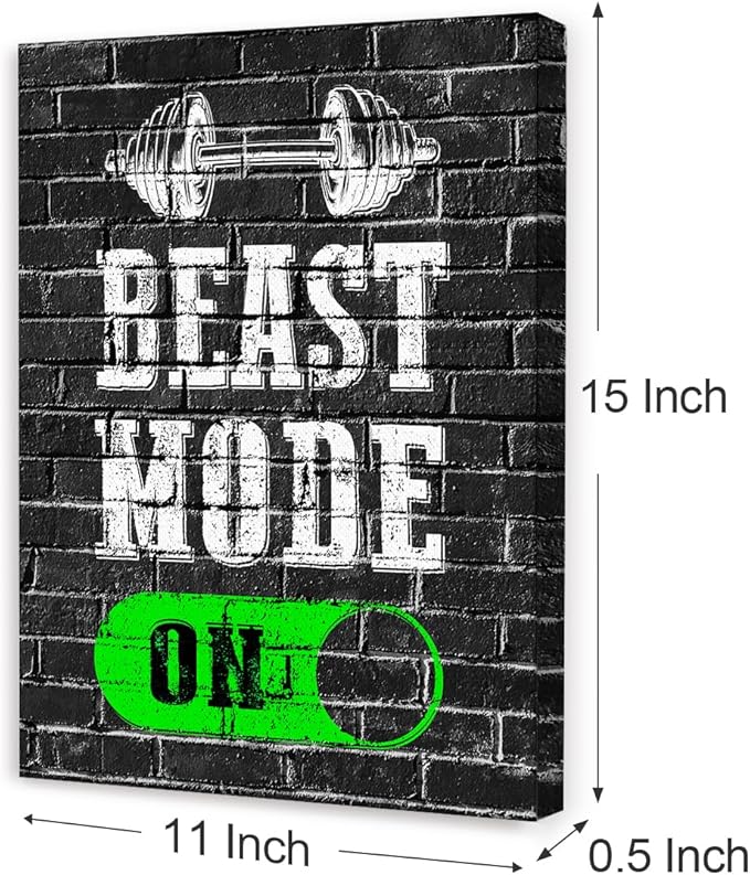 Gym Quotes Wall Art,Inspirational Workout Wall Decor,Beast Mode on Canvas Wall Art for Home Gym Exercise Fitness Room