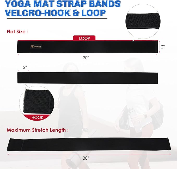 Aolamegs Yoga Mat Strap,Heavy Duty Bungee Straps Band,Wrap Organizer for Yoga Mat/Workout/Exercise(20" L x 2" W)