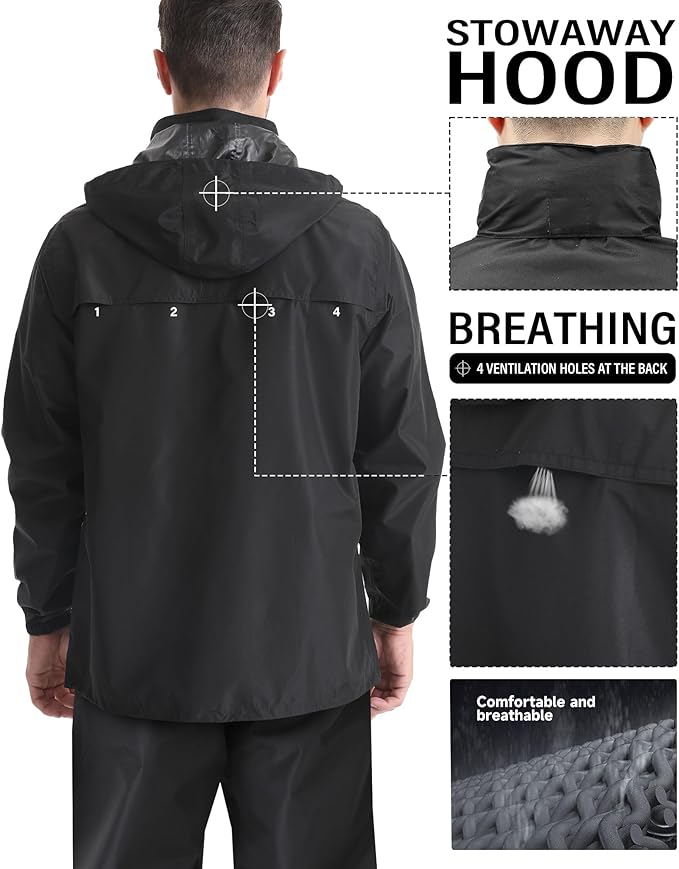 iCreek Men's Rain Jacket Lightweight Waterproof Packable Rain Shell Jacket Raincoat with Hood Windbreaker for Cycling, Golf