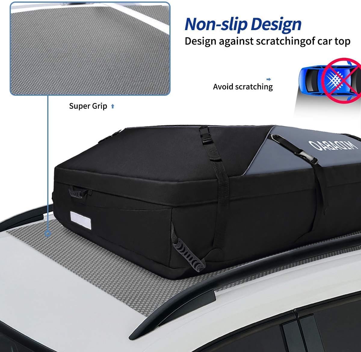 MIDABAO 20 Cubic Waterproof Duty Car Roof Top Carrier-Car Cargo Roof Bag Car Roof Top Carrier - Waterproof & Coated Zippers- includes Anti-Slip Mat- for Cars with or without Racks (20 Cubic Feet)