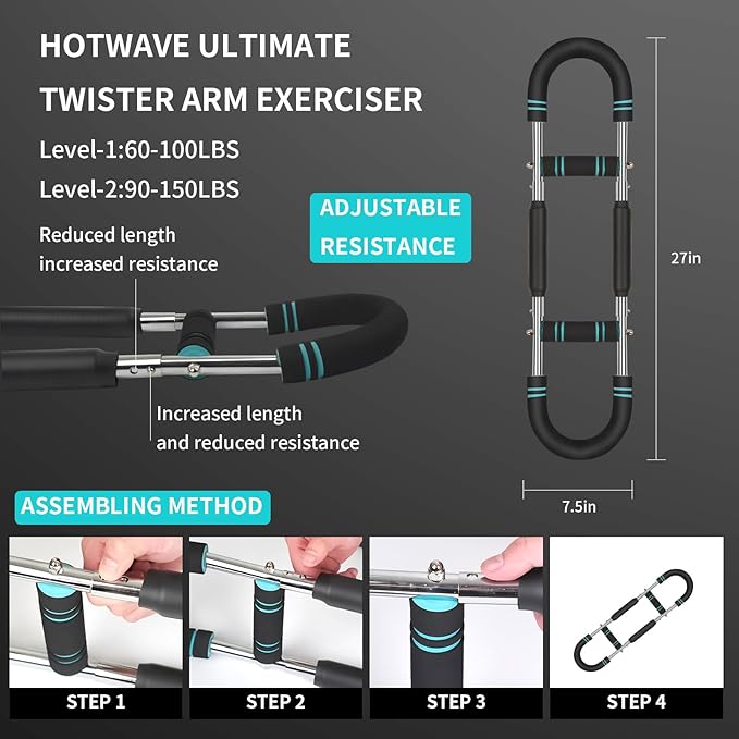 Twister Arm Trainer, 40-100lb Adjustable Chest Workout, Arm Trainer, Twister Arm Trainer, Portable Power Twister Bar, Detachable Design