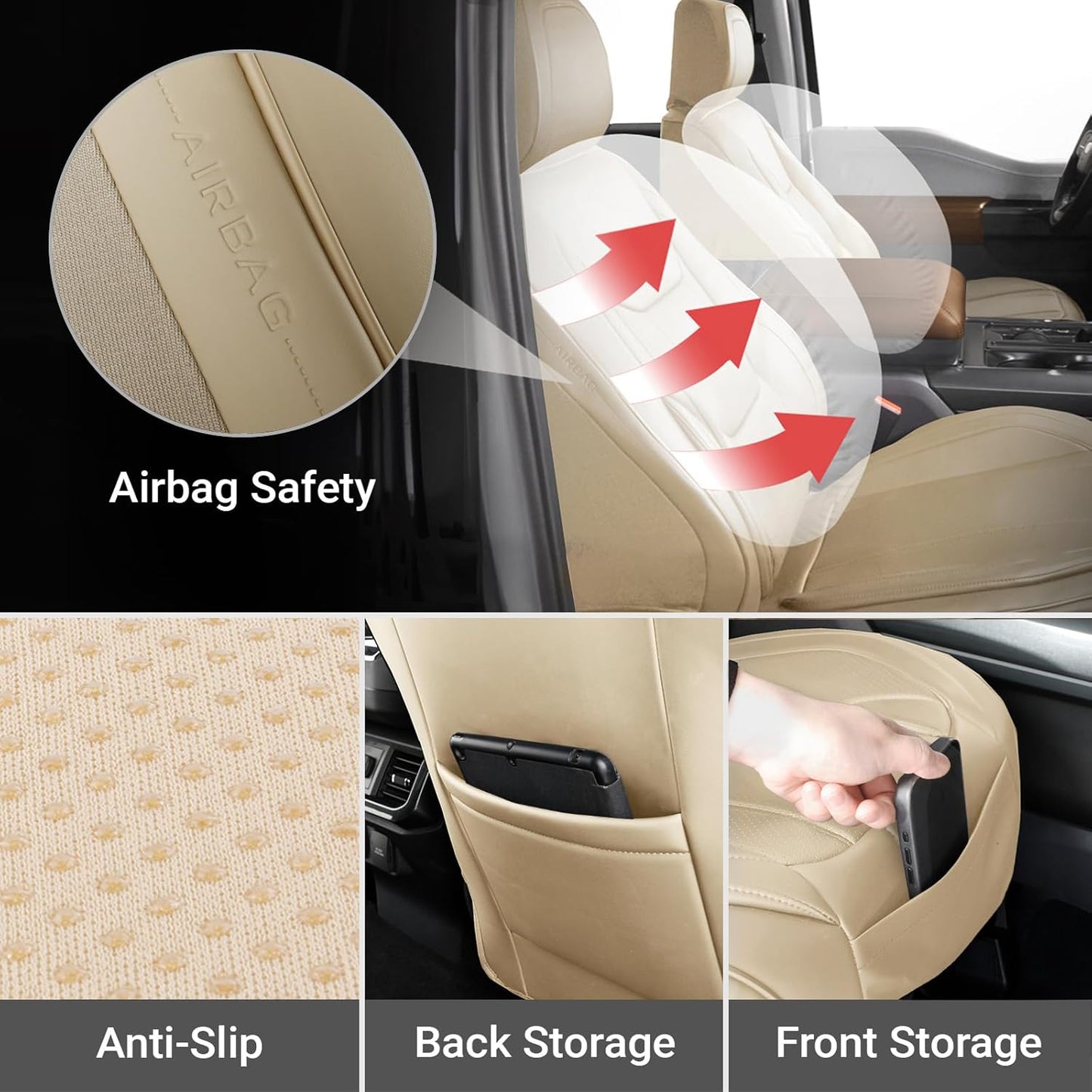Coverland Custom Car Seat Covers Compatible with 2007-2014 Sierra 2500HD Crew Cab - Premium Leather Non-Slip Memory Foam Waterproof Interior Protector Front Seat-Beige [See Size Chart-Size A38]