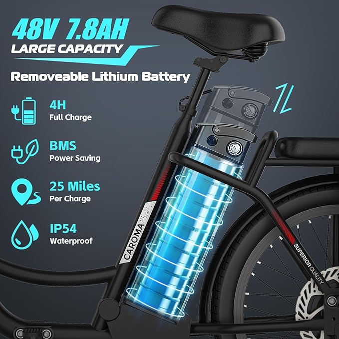 Caroma Electric Scooter with Seat, 48V Removable Battery E-Bike, Up to 30Miles&20MPH, 500/800/1200W Motor, 20" Fat Tire Adult Electric Bicycles for Commuting with Basket