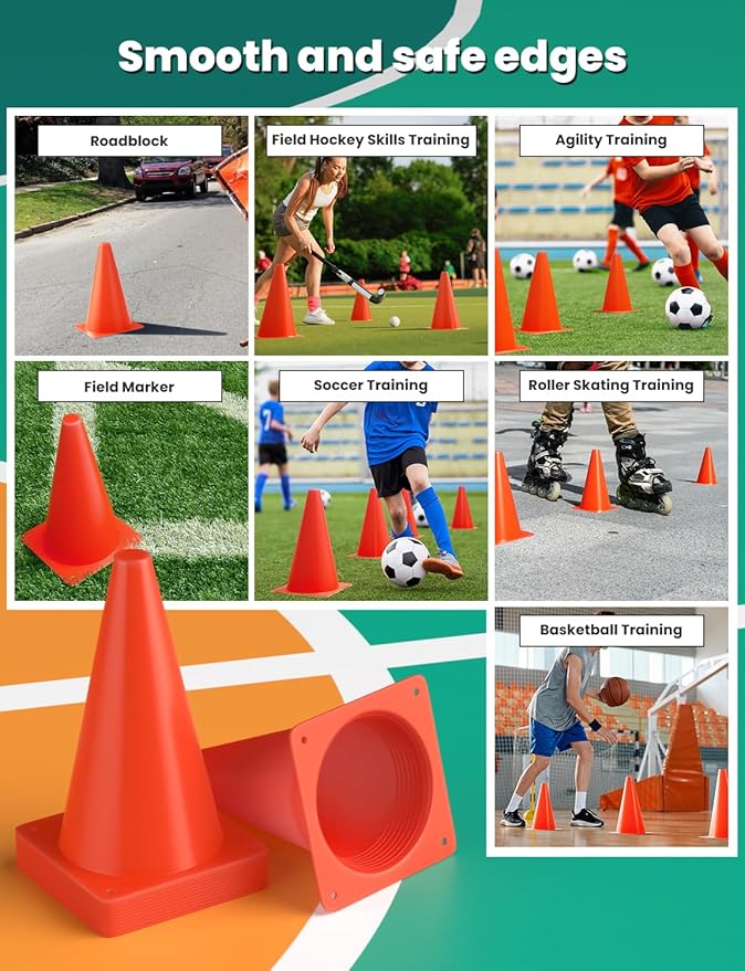 GHB Soccer Cones 7" 9" of 12 24 Pack Disc Soccer Sport Cones Training Field Marker Agility Cones for Basketball, Coaching, Practice Equipment Includes Drills Guide