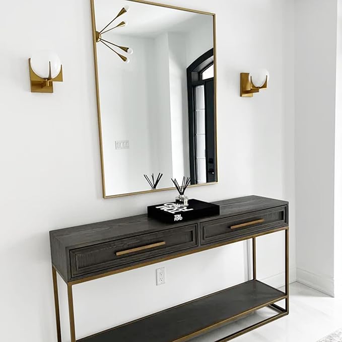27x40 Inch Orange Gold Bathroom Mirror for Wall, Aluminum Frame Rectangle Rectangular Vanity Mirror, Modern Large for Bedroom, Living Room, Horizontal or Vertical