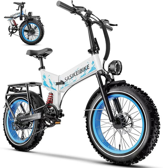 Folding Electric Bike for Adults, 20'' 1500W Peak Fat Tire Ebike, Up to 70 Miles 30+MPH Electric Mountain Bike with 52V 20AH Removable Battery, Dual Suspension, 7-Speed,UL Certified