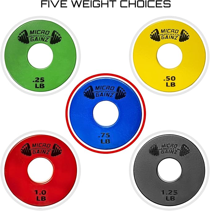Micro Gainz Standard 1-Inch Center Hole Fractional 2 Pcs Color Weight Plates, Choose (.25LB-1LB) Designed for Standard 1-Inch Dumbbell & Barbell for Strength Training, Made in USA
