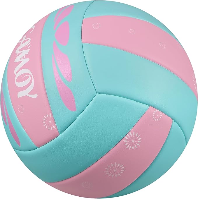 Volleyball Size 5 - Premium PU Leather, Ultra-Durable Soft to The Touch for Youth, Adults, Ideal for Indoor, Outdoor, Beach Sports Training (Pink Blue)