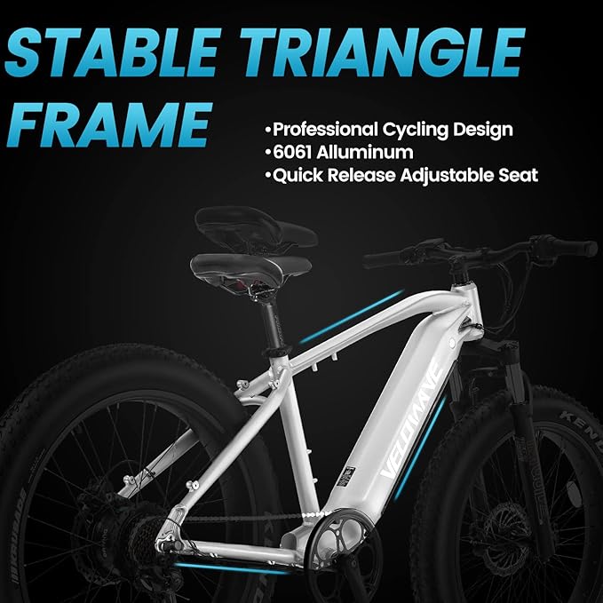 VELOWAVE Electric Bike for Adults Peak 1200W BAFANG Motor 28MPH Mountain Ebike 48V 15Ah Removable LG Cells Battery 26'' Fat Tire E Bike Shimano 7-Speed