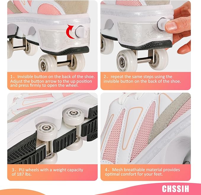 CHSSIH Roller Skate Shoes for Girls, Kids, Women, Men & Adults – Retractable Shoes with Wheels | Pop-Out High Roller Skating Shoes That Turn Into Sneaker Skates