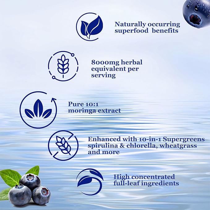 2 Pack Raw Moringa Liquid Drops 8000 mg, Organic Moringa Oleifera Leaf Extract w. Supergreens Wheatgrass, Barley Grass for Antioxidant, Energy & Immune, High Potency Than Capsules Powder