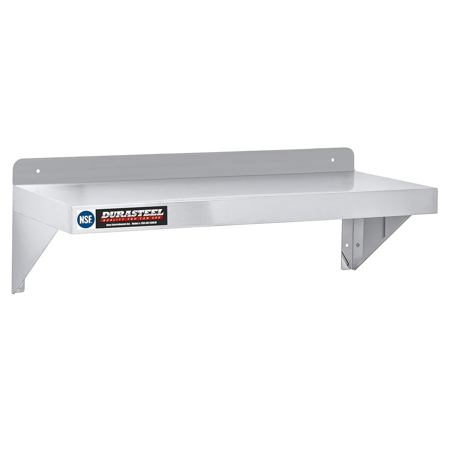 DuraSteel Heavy Duty Wall Mount Shelf - 36" Wide x 14" Deep Classic Stainless Steel Wall Floating Shelves - NSF Metal Storage Wall Shelves - For Commercial Kitchen, Laundry Room, Garage, Food Truck