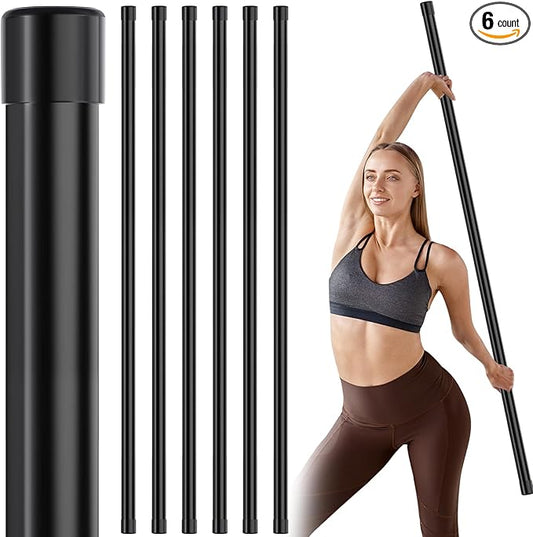 Hiboom 6 Pcs 5ft Yoga Stick Natural Bamboo Exercise Stick with Non-Slip Rubber Ends Stretching Tool Posture Corrector Stretch Tool for Flexibility, Workout, Balance Fitness