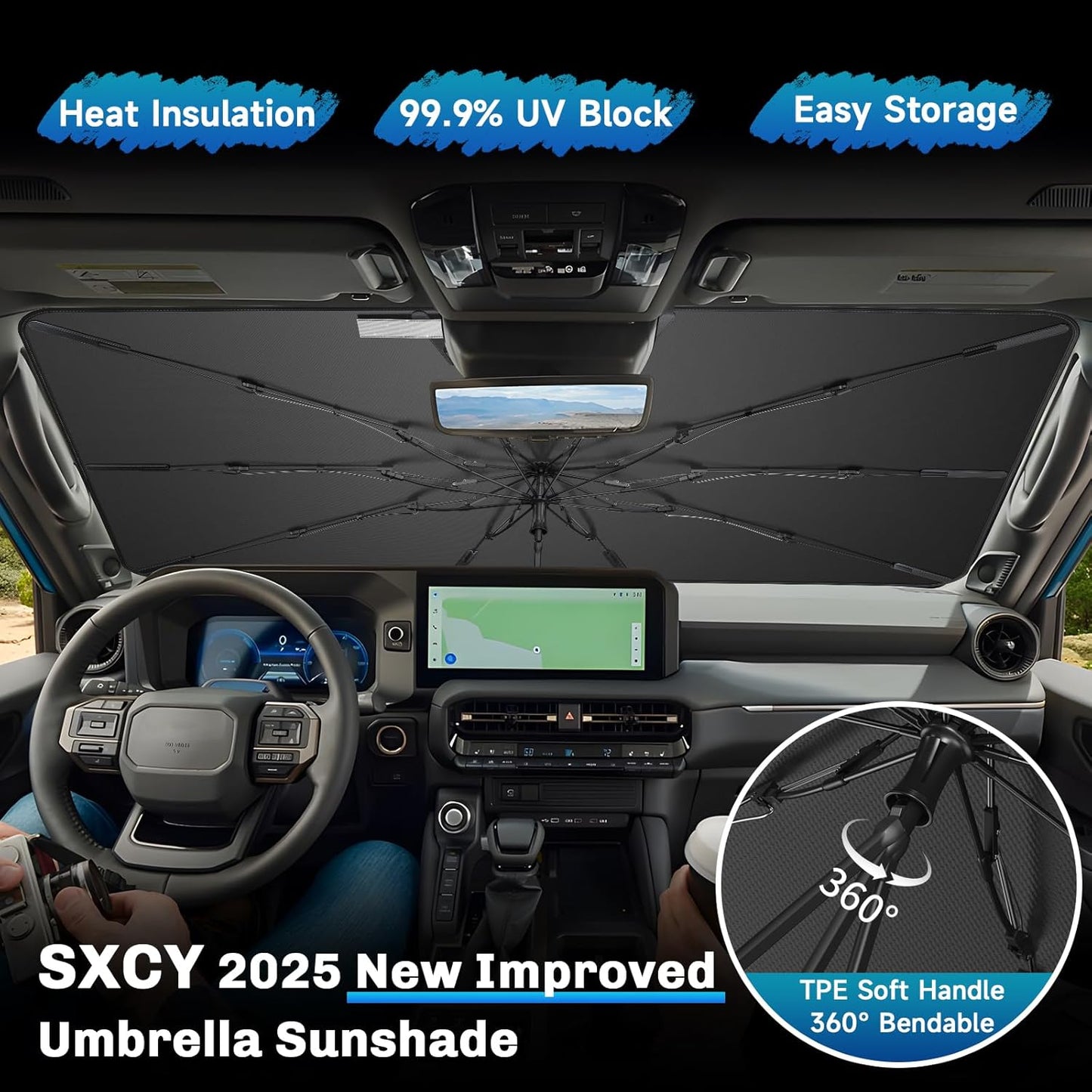 SXCY for 2024 2025 Toyota Land Cruiser Windshield Umbrella Sunshade [Easier Foldable] for 2025 Land Cruiser Accessories 2024 Land Cruiser Sunshade Umbrella 2025 Land Cruiser Windshield Umbrella Shade