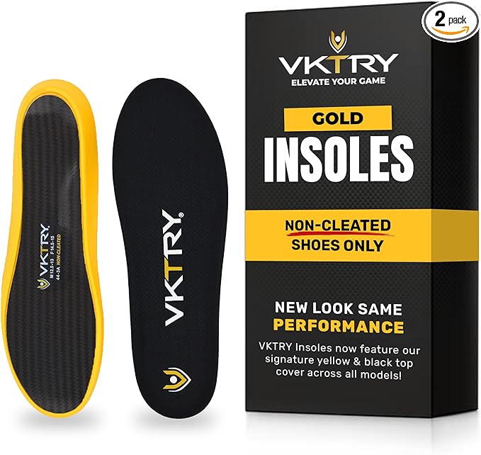 VKTRY Gold for Non-Cleated Shoes - Carbon Fiber Performance Insoles - Customized Athletic Inserts for Sports Basketball Volleyball Running & More | Shock Absorption US M12.5-13, W14.5-15, 171-220lbs