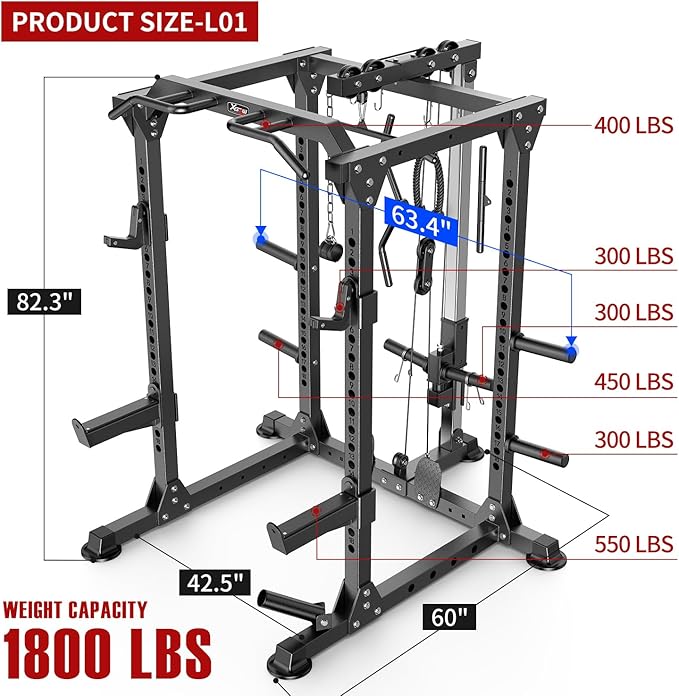 Power Rack Power Cages Multi-Function Squat Rack with Cable Crossover System Selectable More Training Attachment Weight Cage for Garage Home Gym