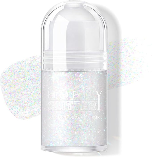 Roll-on Holographic Body Glitter Gel for Face Hair, Chameleon Color Changing Glitter Gel Under Light, Chunky Mermaid Sequins Festival Party Rave Accessories Shimmer Makeup (13# Dazzle)