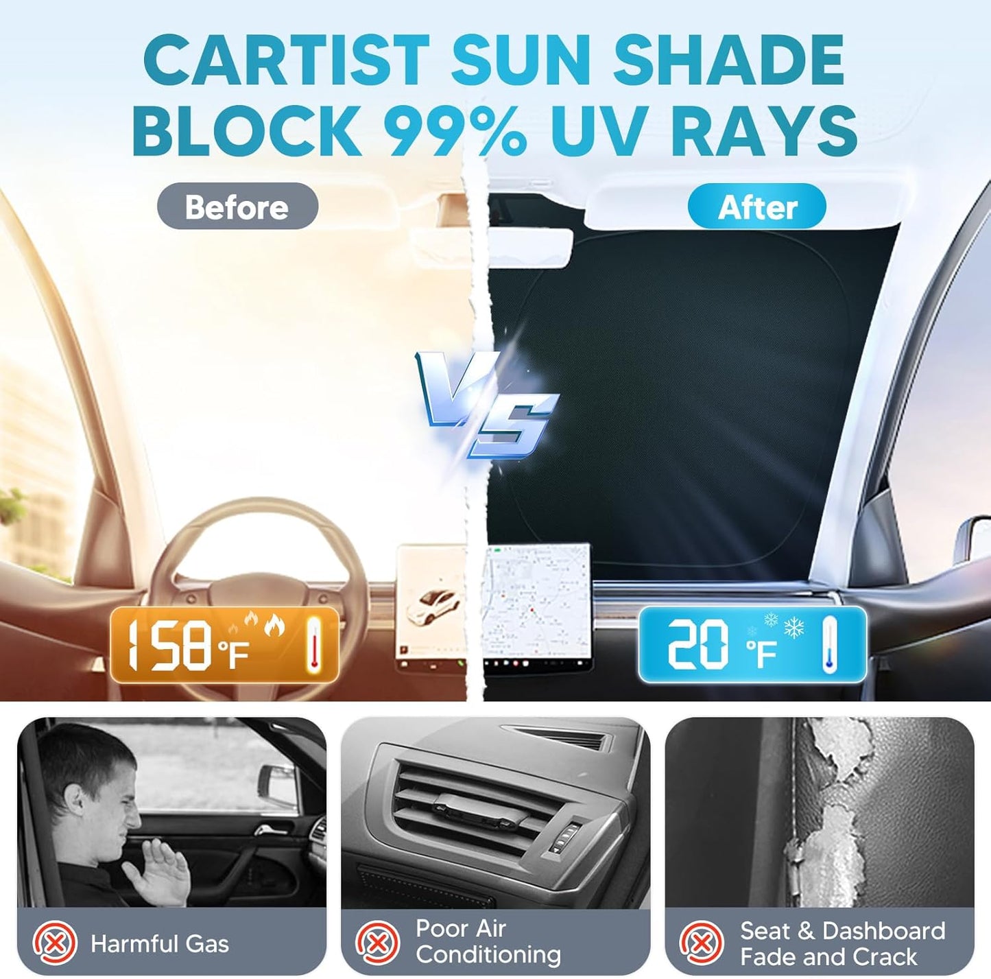 Cartist Windshield Sun Shade Fits for Subaru Forester 2019-2025 2026 Car Sunshade for Forester Accessories Foldable Sun Shade