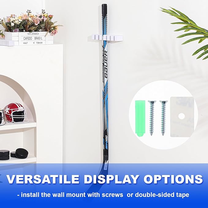 Yousoontic Hockey Stick Holder Wall Mount, 1-6 Stick Capacity, Ice and Field Hockey Organizer (Decor & Storage 2-in-1) for Home Garage Room Office Sports Decoration