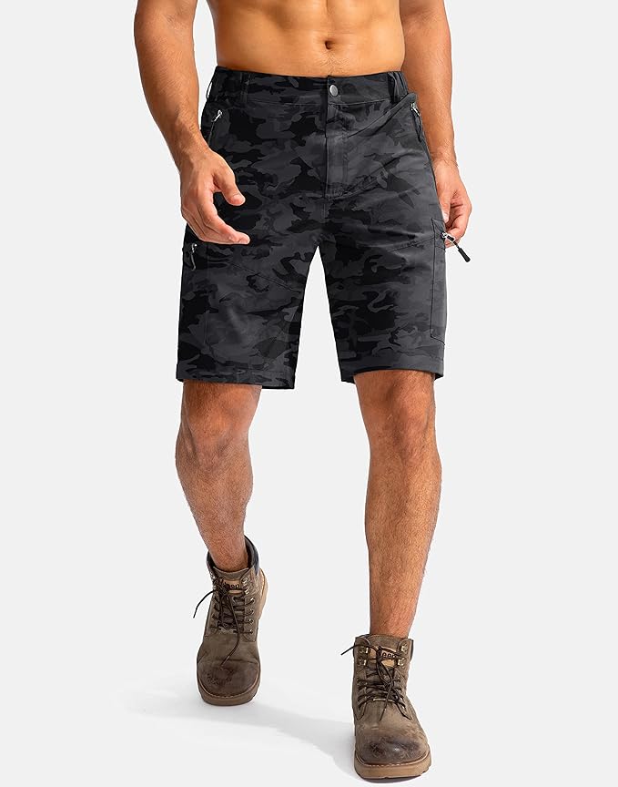 Pudolla Men's Hiking Cargo Shorts 9" Lightweight Outdoor Work Shorts for Men Travel Golf Camping Casual with 5 Zipper Pockets