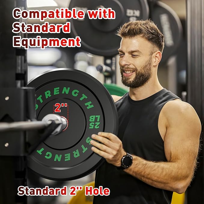 Premium Color-Coded Rubber Bumper Plates Set - 2 Inch Olympic Weight Plates for Home Gym Cross and Strength Training