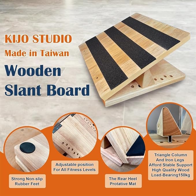KIJO Studio Professional Wooden Calf Stretcher Slant Board 500 lbs Weight Capacity 16-Angle Adjustable Incline Calf Stretch Slant Board for Calf Stretching Exercise Squat & Physical Therapy Non-Slip