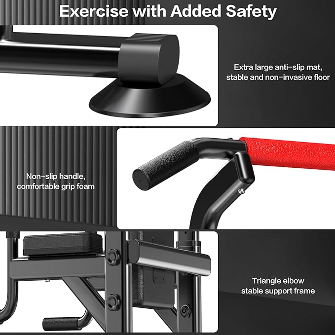 Power Tower Height Adjustable 59”-90” Dip Station Pull Up Bar Multi-Function for Home Gym Fitness Workout Exercise Equipment Strength Training