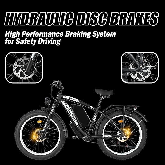 PHILODO 5000W Dual Motor Ebikes for Adults, 60V 26AH Battery Electric Bike, 26x4 Fat Tires for All Terrain Dirt Bike with 21-Speed Gear Electric Mountain Bike Electric Bicycle