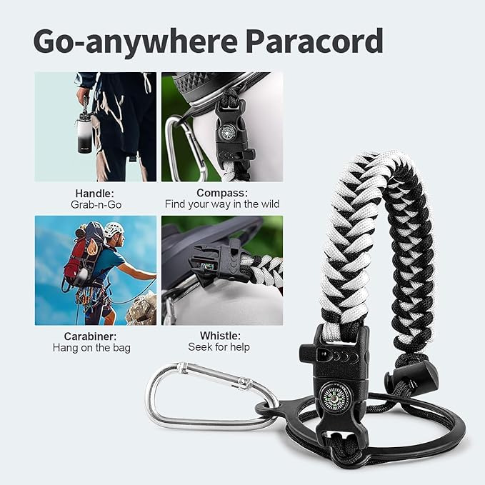 32 oz Insulated Water Bottle with Straw (Cold for 48 Hrs), Stainless Steel Triple Wall Vacuum Sports Water Jug, Leakproof Hydro Cup Flask with Paracord Handle & Straw Spout Lids & DIY Stickers