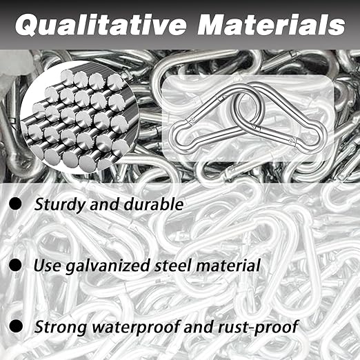 40 PCS 2'' Spring Snap Hook Carabiner, M5 3/16 Inch Galvanized Silver Steel Small Carabiner Clip, 220LBS Holding Capacity Quick Link Clip Keychain for Hammock Dog Leash & Camping Gym