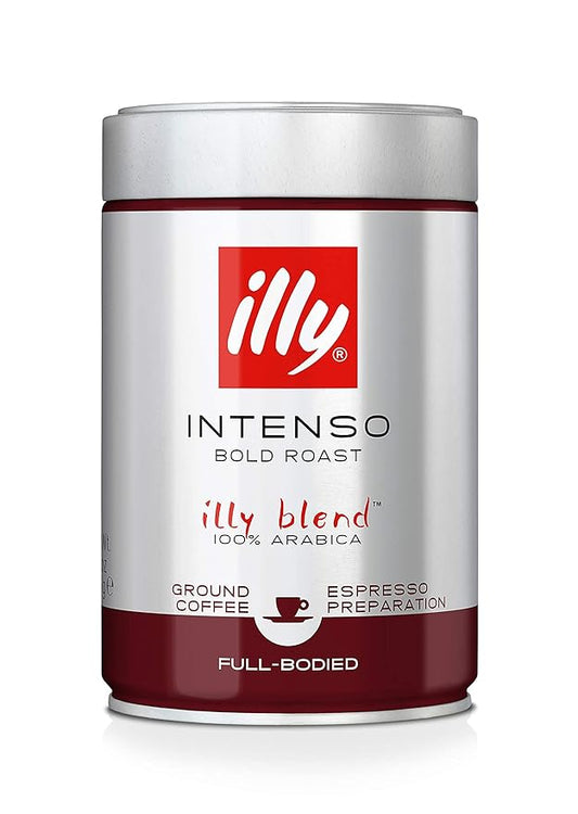 Illy Intenso Ground Espresso Coffee, Bold Roast, Intense, Robust And Full Flavored With Notes Of Deep Cocoa, 100% Arabica Coffee, No Preservatives, 8.8 Ounce (Pack Of 1)