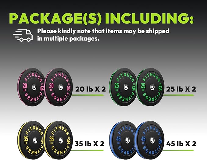 Rubber Weight Plates, Olympic Bumper Plate Set 2-Inch, 45/100 / 160/190 / 260/300 lb Barbell Weights for Home Gym, Colored Standard Strength Training Plates for Weightlifting