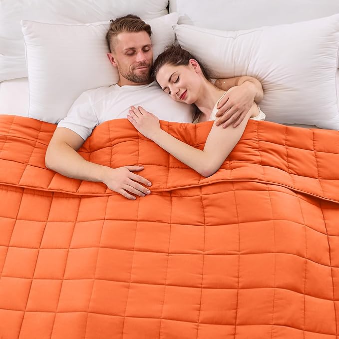 King Size Weighted Blanket for Adults (30 lbs, 80” x 87”, Orang) Cooling Heavy Blanket for Sleeping Perfect for 290-310 lbs, Breathable Blanket for Adults & Couple All Season, Machine Washable