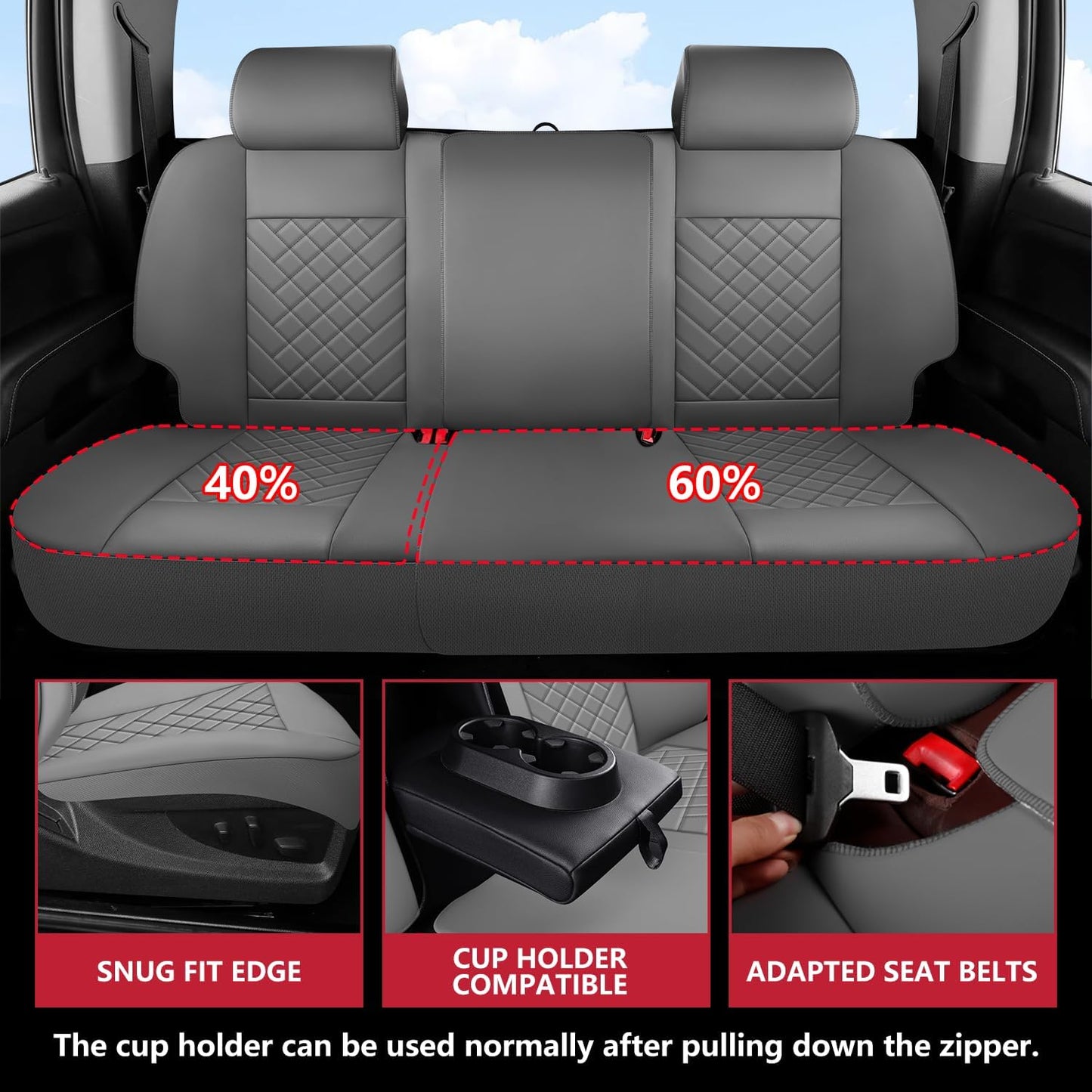 BABYBLU Chevy Chevrolet Silverado GMC Sierra Car Seat Covers Fit 2007-2023 2024 2025 1500/2500HD/3500HD (Grey, Full Set)