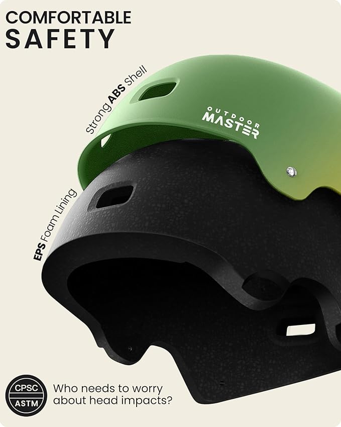 OutdoorMaster Skateboard Cycling Helmet - Two Removable Liners Ventilation Multi-Sport Scooter Roller Skate Inline Skating Rollerblading for Kids, Youth & Adults