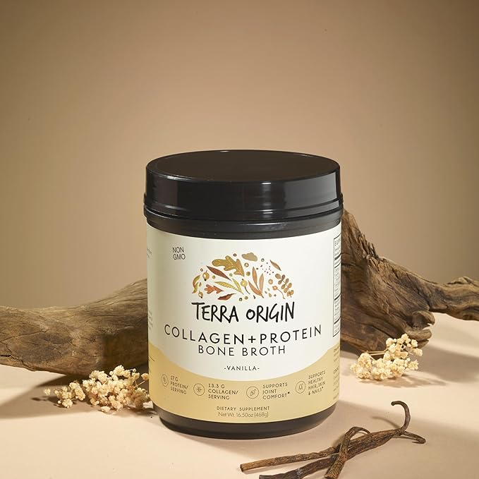 TERRA ORIGIN Collagen Peptides Powder | Bone Broth Hydrolized Collagen Type I and III Protein Supplement | for Women and Men Hair, Skin, Nail and Joint Support | Vanilla (20 Servings)
