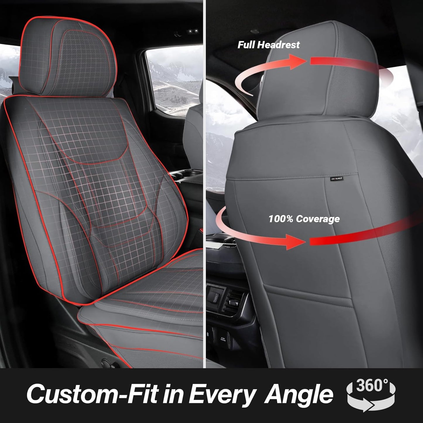 Coverland Custom Car Seat Covers Compatible with Ram 1500, Tacoma - Premium Leather Non-Slip Memory Foam Waterproof Cover Custom Fit Interior Protector Front Seat-Dark Gray [See Size Chart-Size A49]